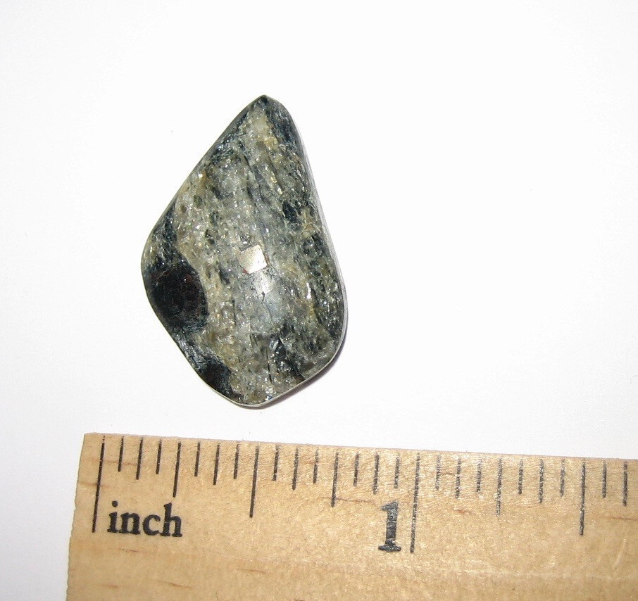 24mm x 16mm POLISHED MICA SCHIST, RED GARNET, & PYRITE CRYSTAL STONE CAB 3.3g *A