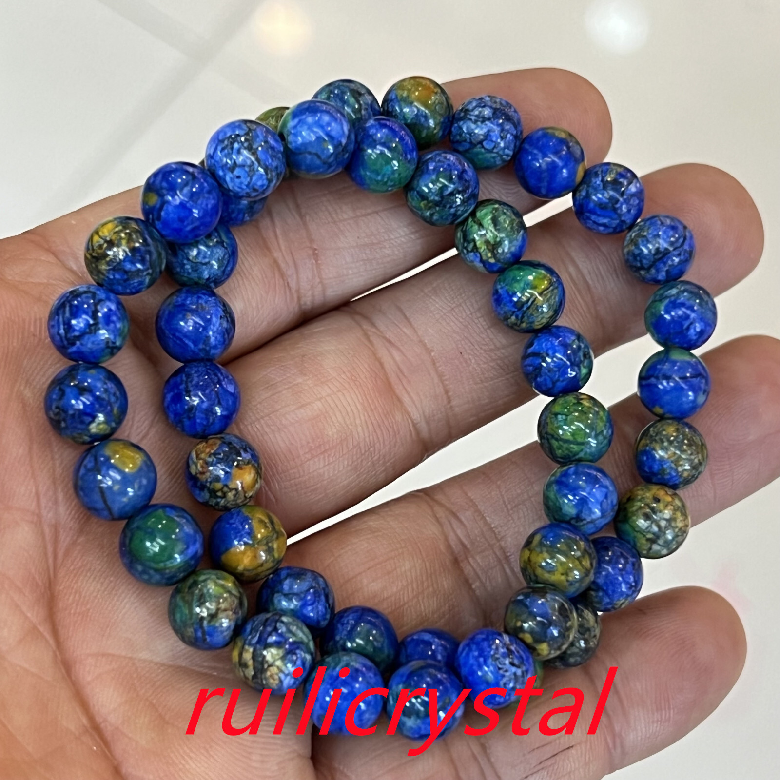 2pcs Natural chalcopyrite 8 mm 7.5″ Crystal Stretch Bracelet