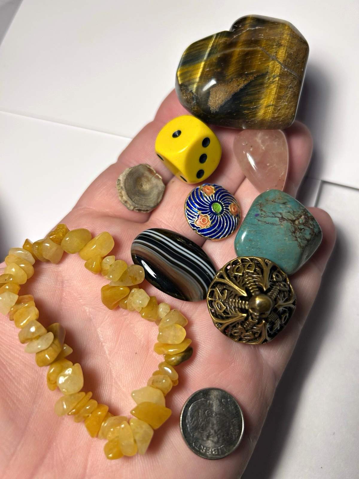 GROUP OF Turquoise, tigers eye heart, Costume Jewelry Lot cloisonné citrine