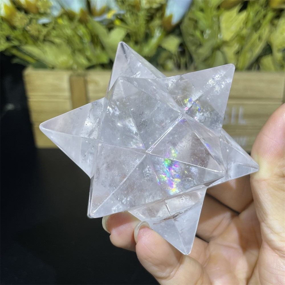 0.5LB 2.7″ Natural Clear Quartz Merkaba Carved Crystal Rainbow Heal Energy Gift