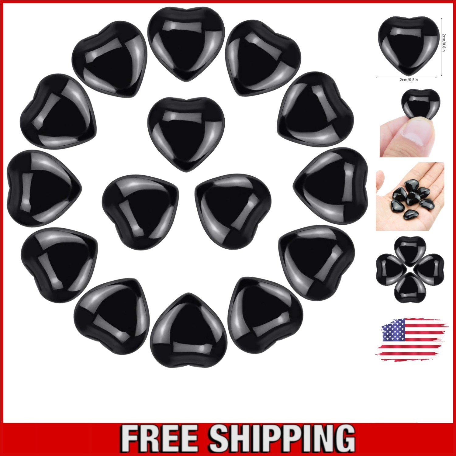 15 Pack Healing Black Obsidian Heart Stones for Chakra & Mindfulness – 0.8 Inch
