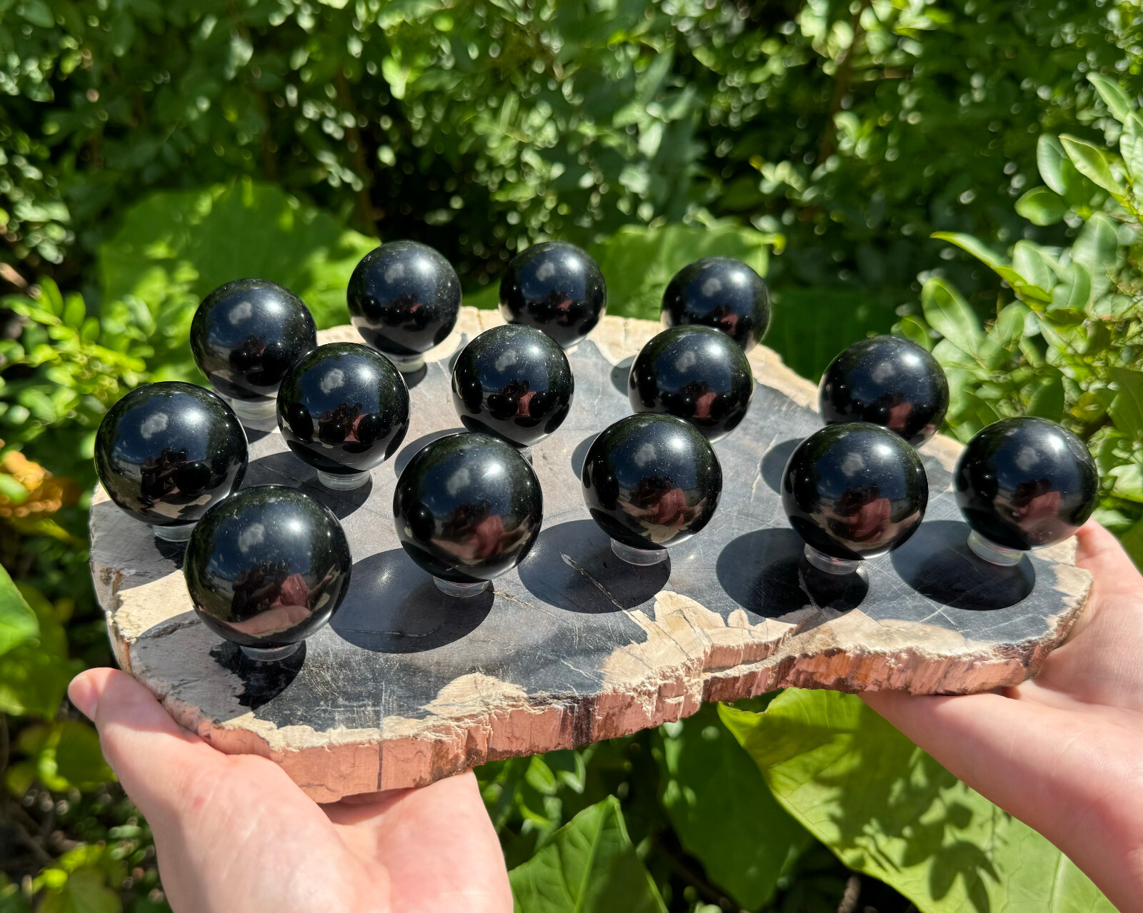 Black Obsidian Crystal Sphere & Display Stand, 1.5″ (Polished Obsidian Sphere)
