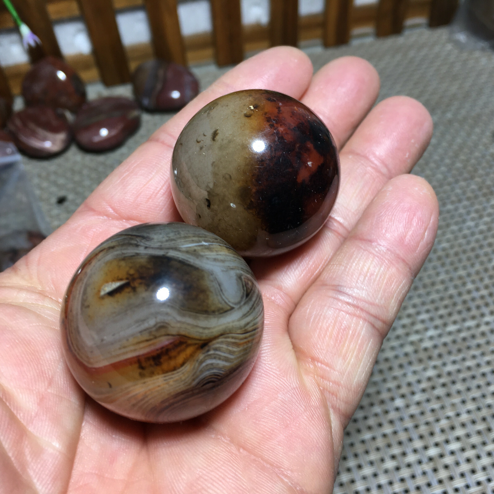 114g 2PC Natural Silk Agate Polished Sphere Ball Madagascar 9610