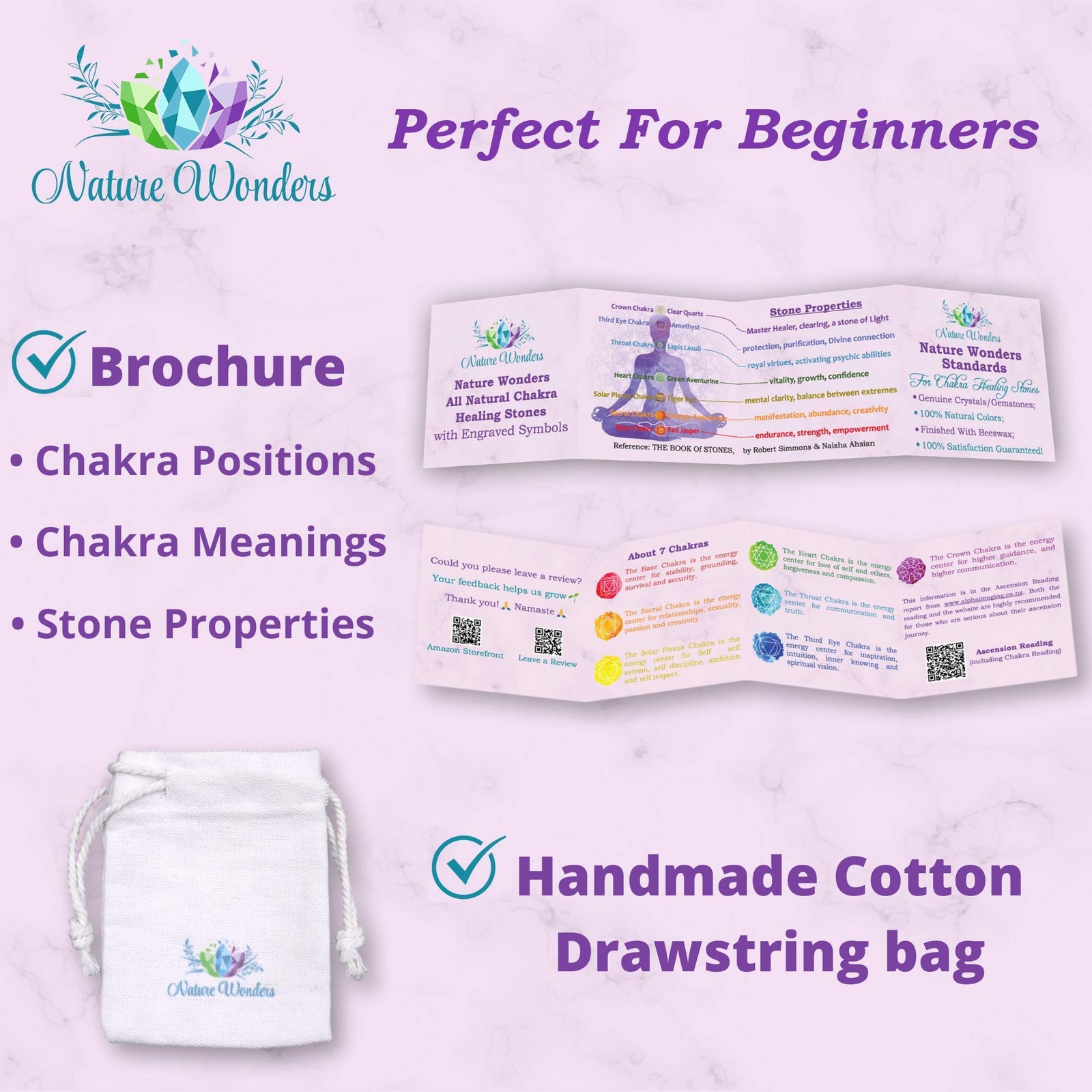NatureWonders All Natural Chakra Stone Set with Information Brochure & Travel…