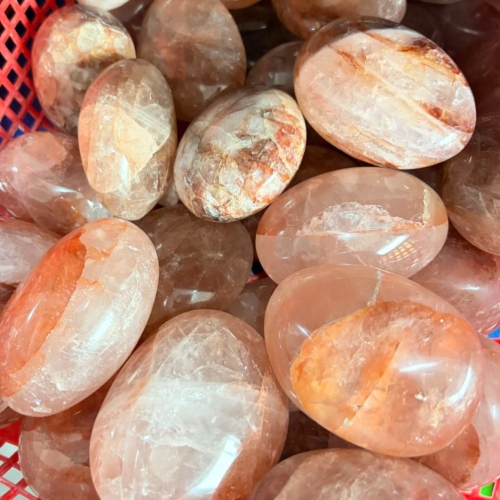 Random Red Fire Quartz Palm Stone Hematoid Crystal Mineral Healing Decor Gift