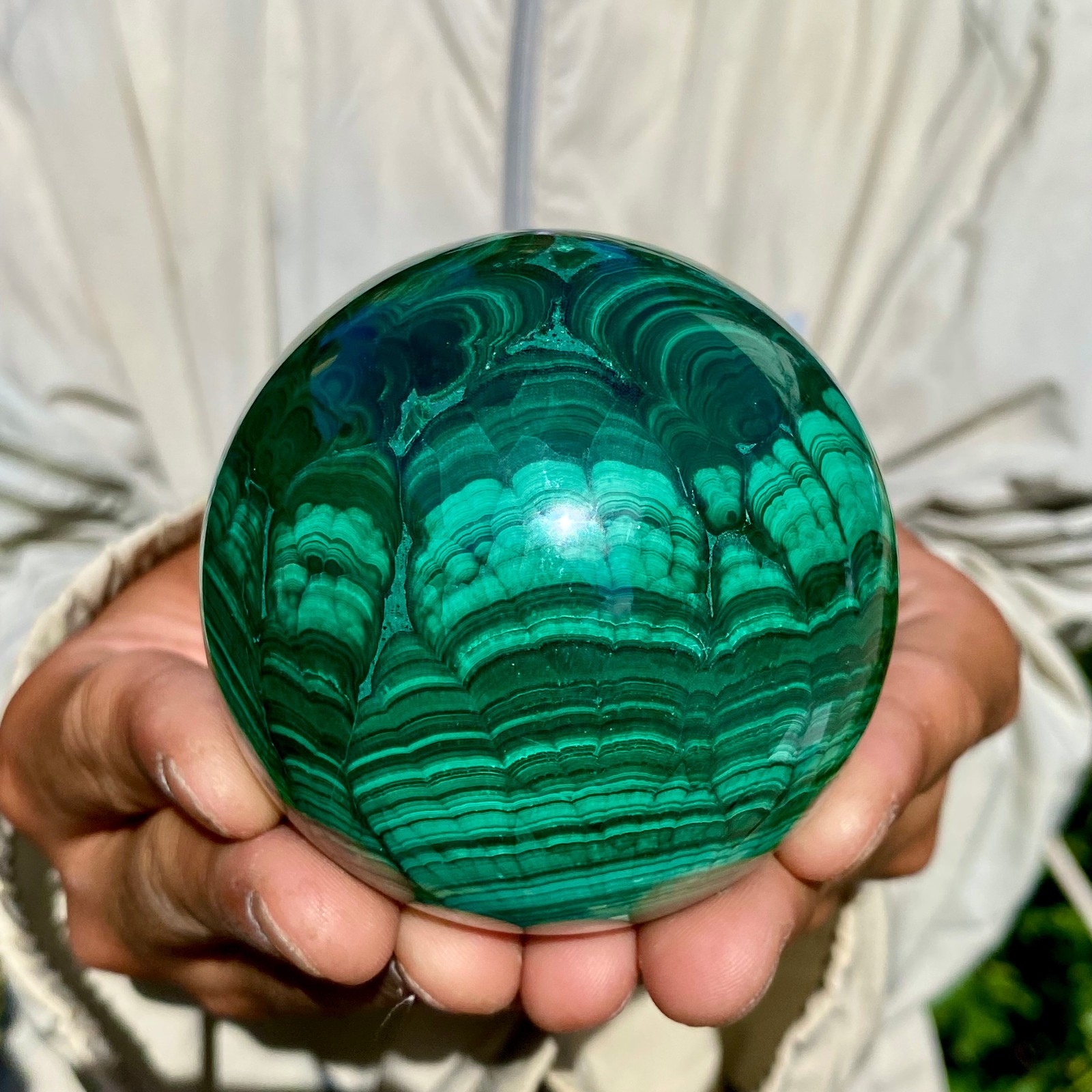1.67LB Rare Natural Malachite quartz hand Carved sphere Crystal Healing