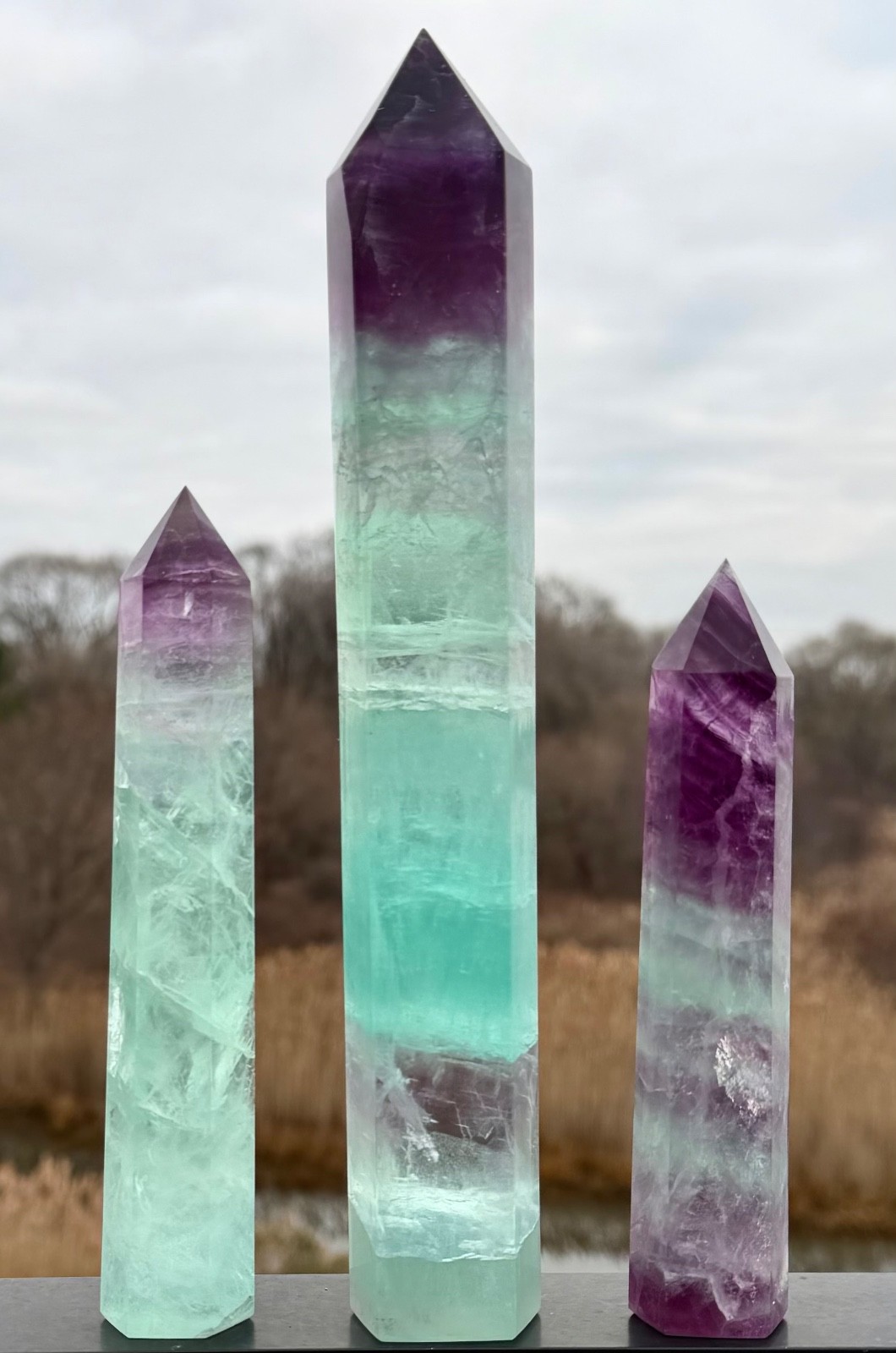 Wholesale 3 Pcs Large Natural Watermelon Fluorite Obelisk Crystal Tower Point
