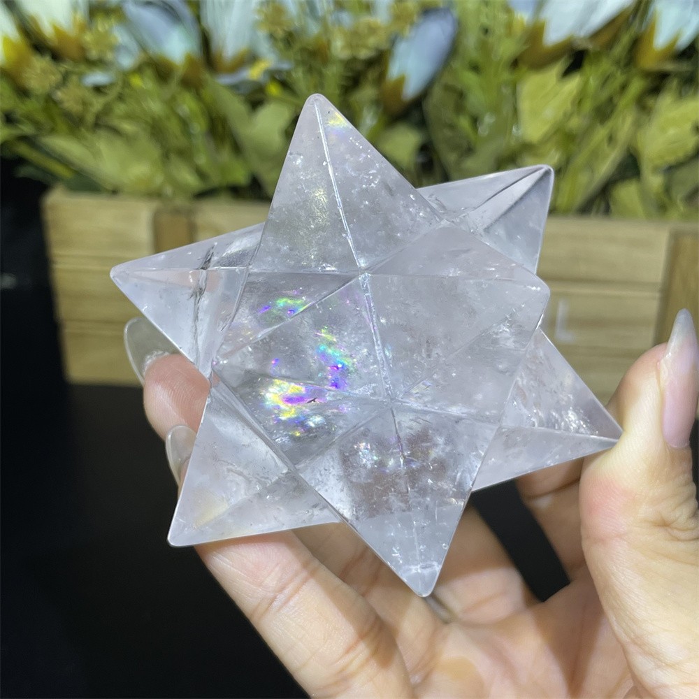 0.5LB 2.7″ Natural Clear Quartz Merkaba Carved Crystal Rainbow Heal Energy Gift