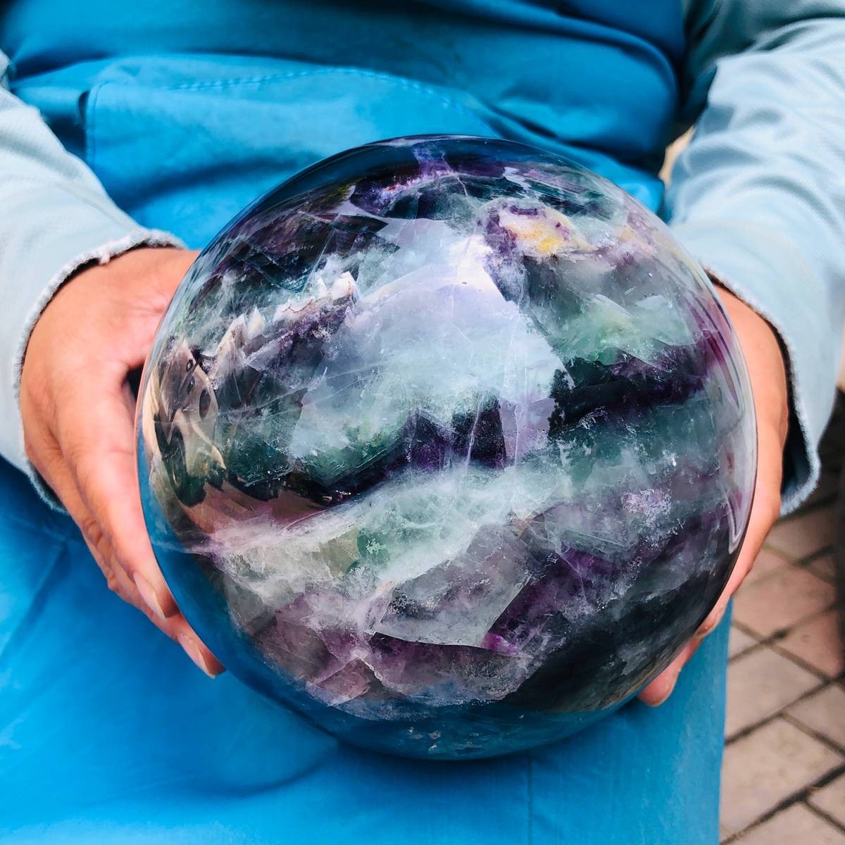 10.78 LB Natural Rainbow Fluorite Sphere Collectible Decor Healing Stone 5471