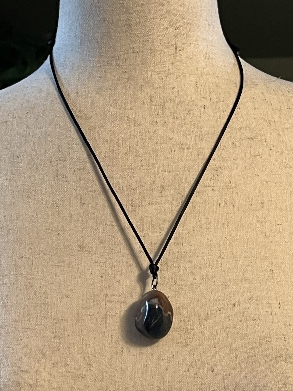 Natural Blue & Brown Jasper Gemstone Tumbled Stone Pendant Necklace Healing