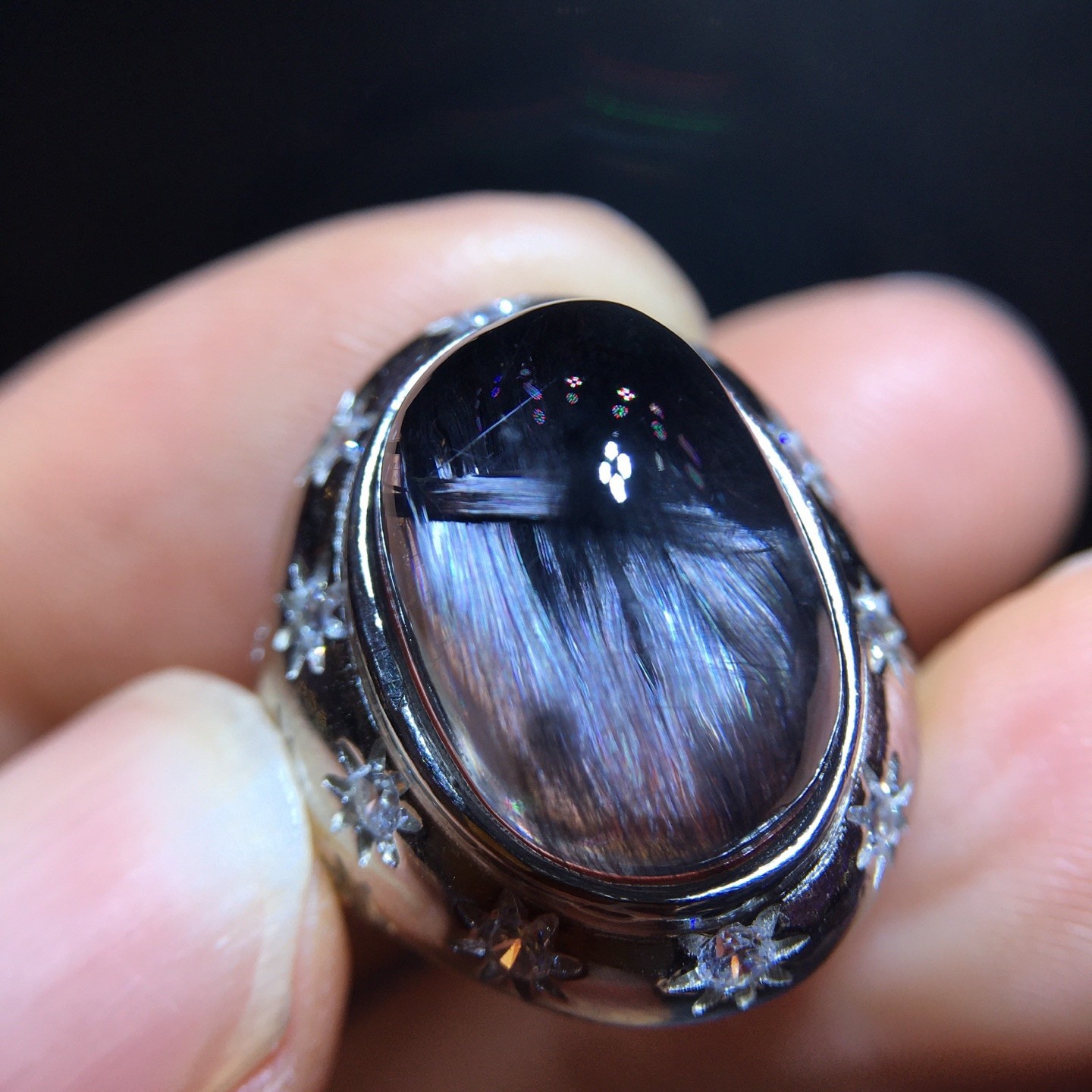 Natural Black Silver Titanium Ring