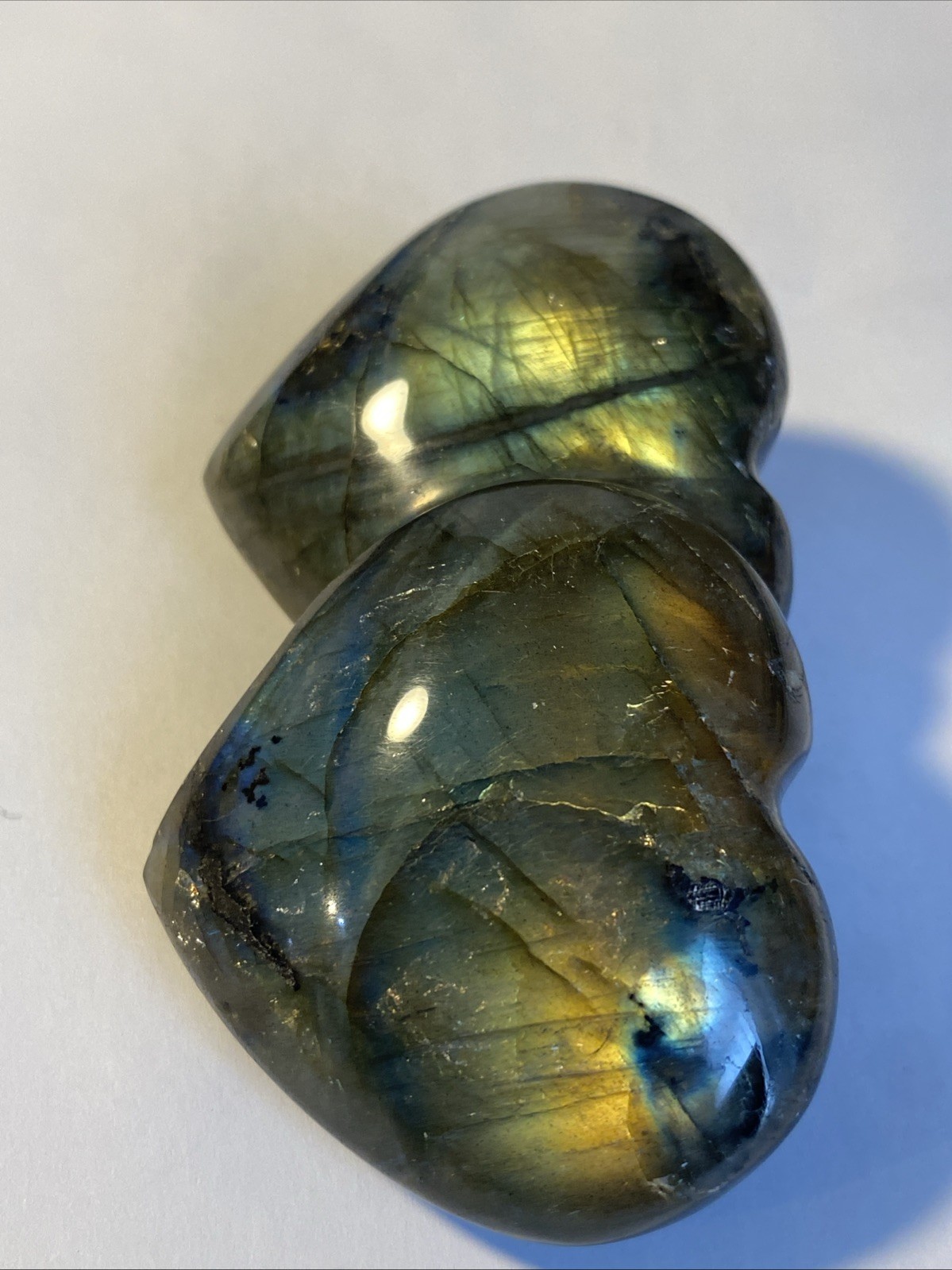 1pc Natural rainbow labradorite Double heart quartz crystal carved reiki healing