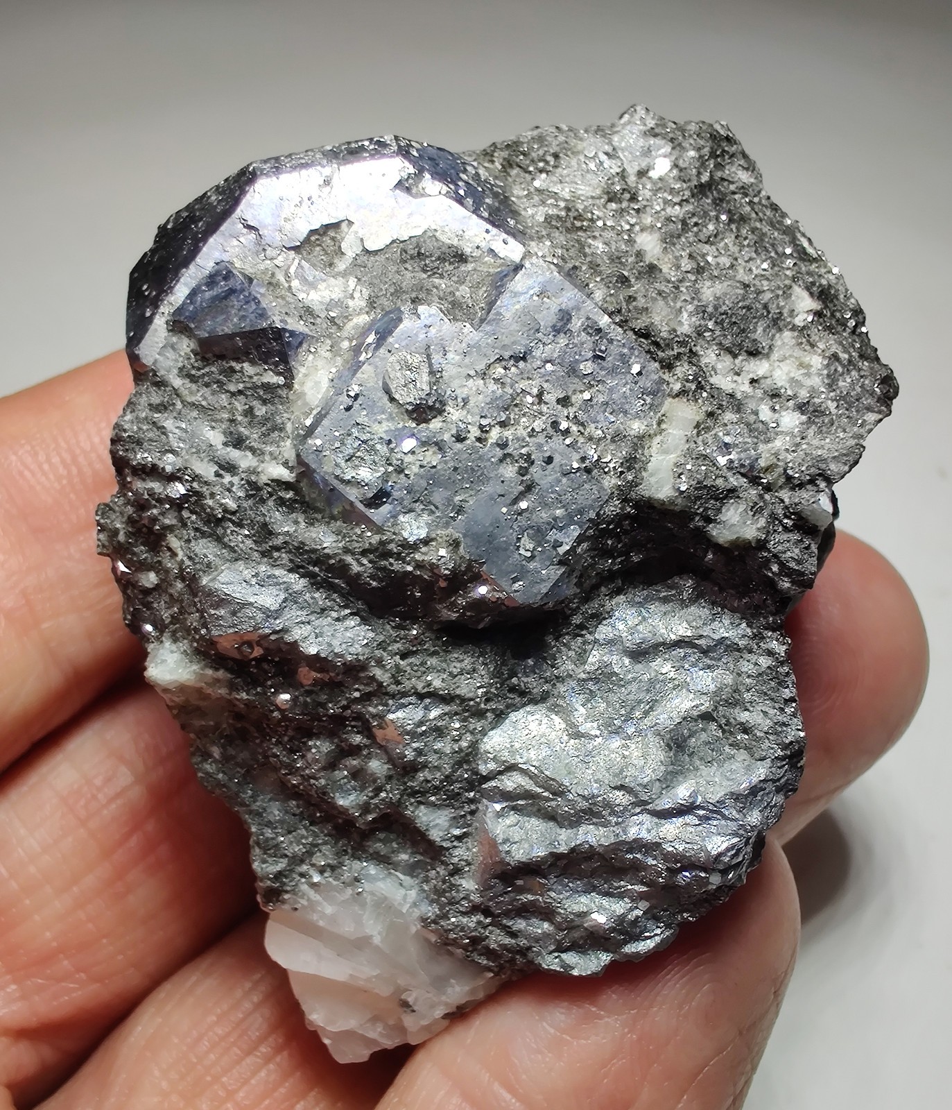 Skutterudite crystals with Calcite, etc. Bou Azzer Mine, Morocco. 179 grams.