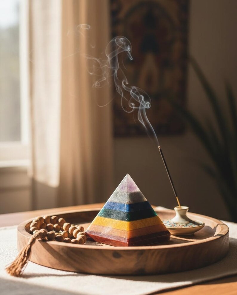 Lab Certified 7 Chakra Crystal Pyramid, Reiki Energy Generator and Meditation