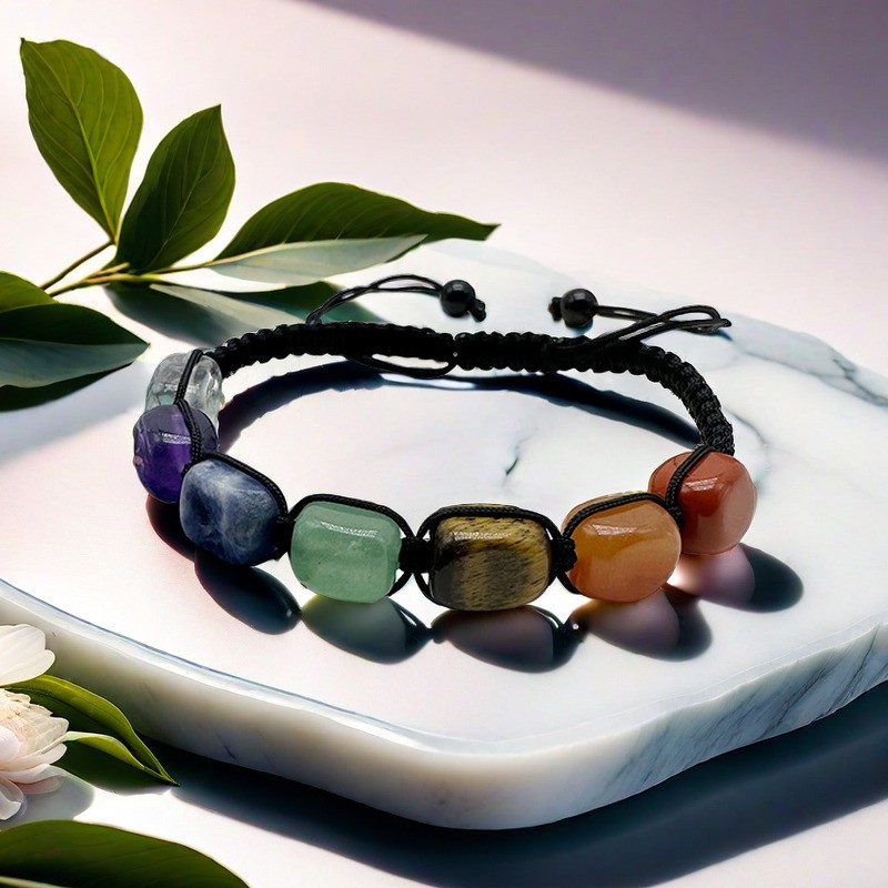 Seven colors Natural quartz Bracelet Adjustable Healing Weaving Bracelet