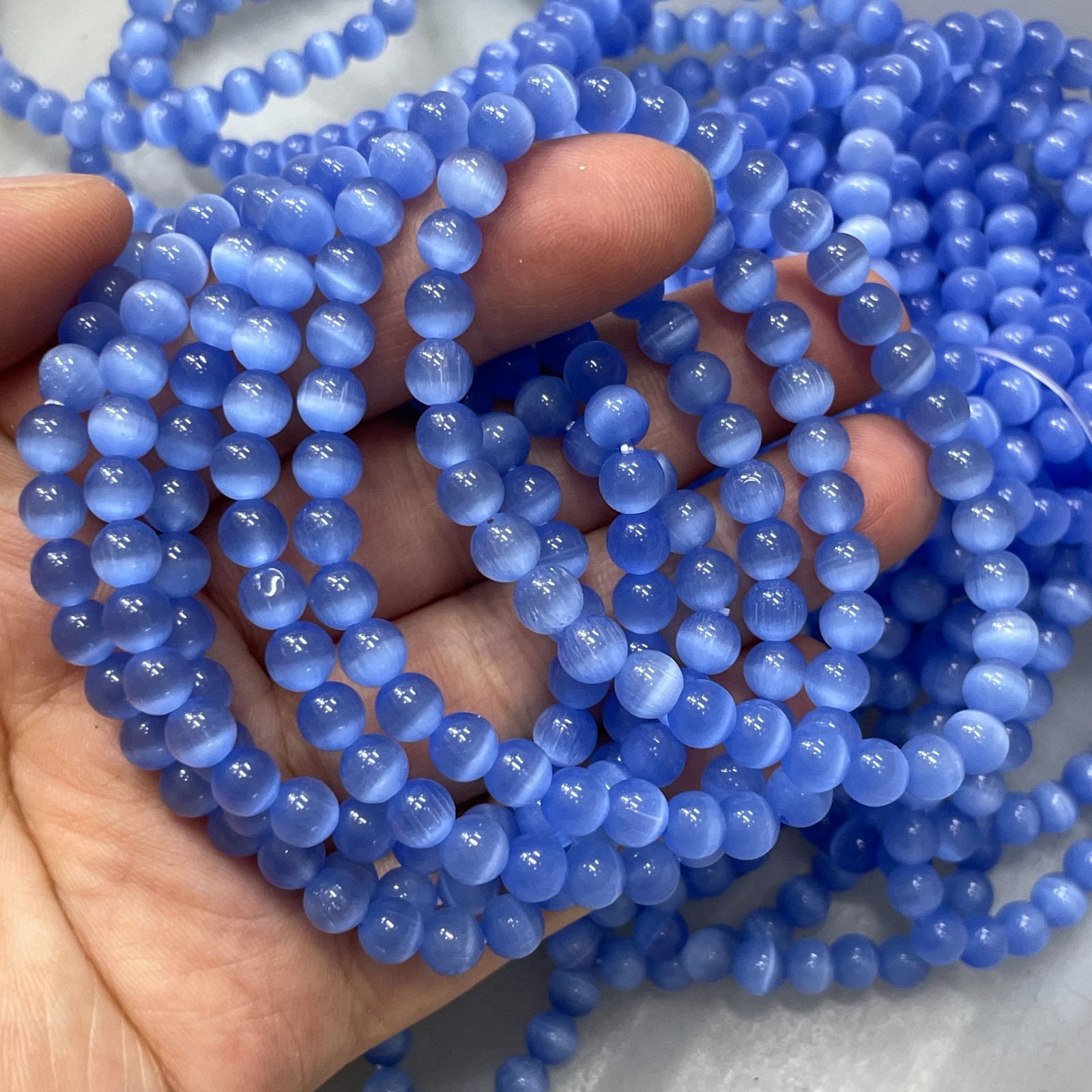 10pcs Glass Cat Eye Beads Round Beads 6mm Elastic bracelet decor 7.5″