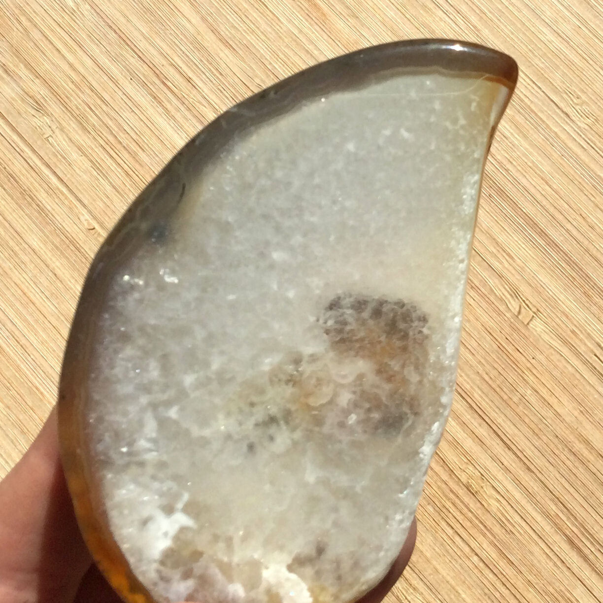 Quartz Crystal Geode Slice Polished End Cut Display Stone Brown Agate Edges 3.5″