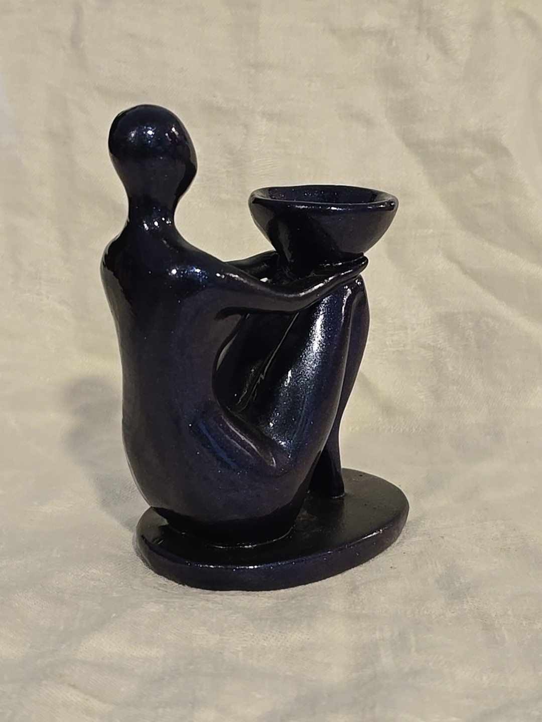 Art Deco Female Fluid Form Crystal Ball Sphere Holder Blue Sparkle Carved Resin