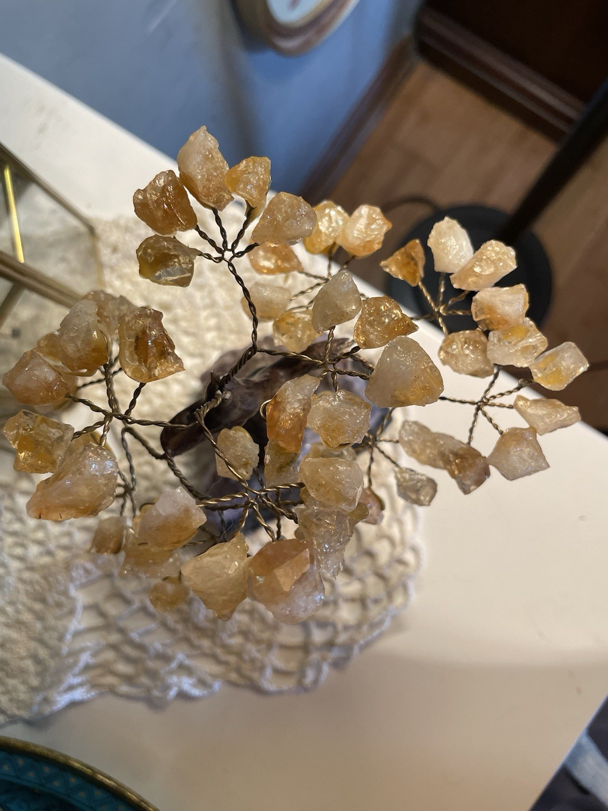 Citrine Gemstone Money Tree with Natural Amethyst Cluster Base Feng Shui Bonsai