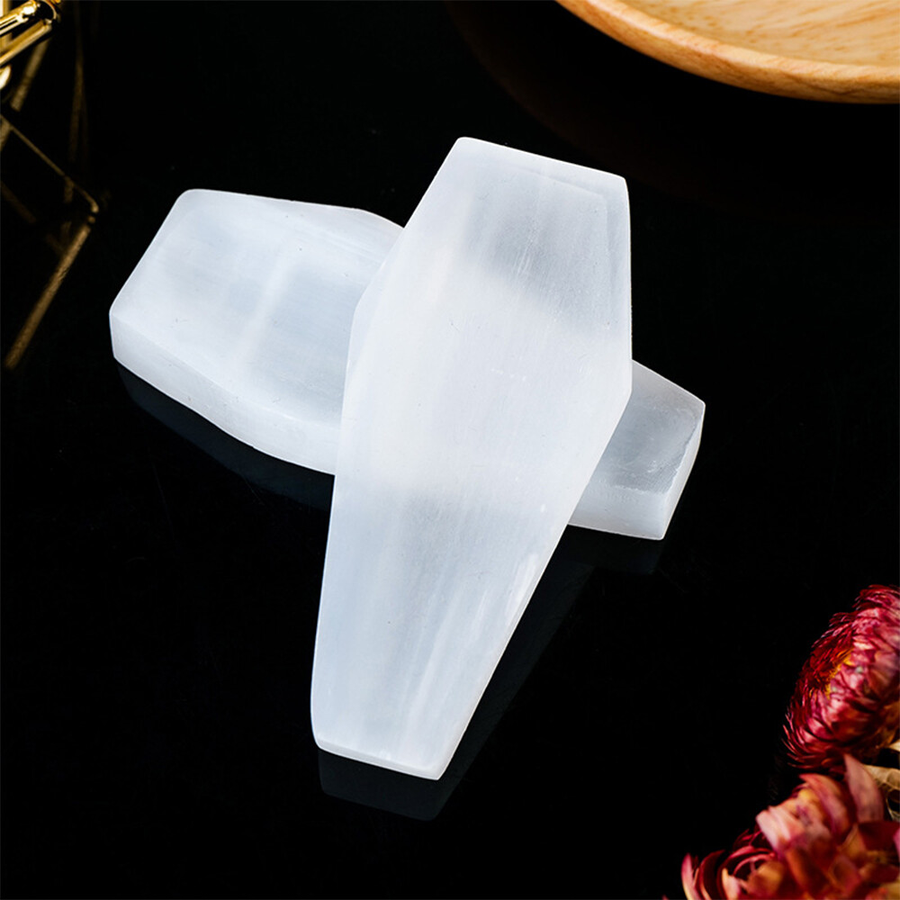 Natural Quartz Crystal Gypsum Coffin Carved Polished Jewelry Pendant Ornament