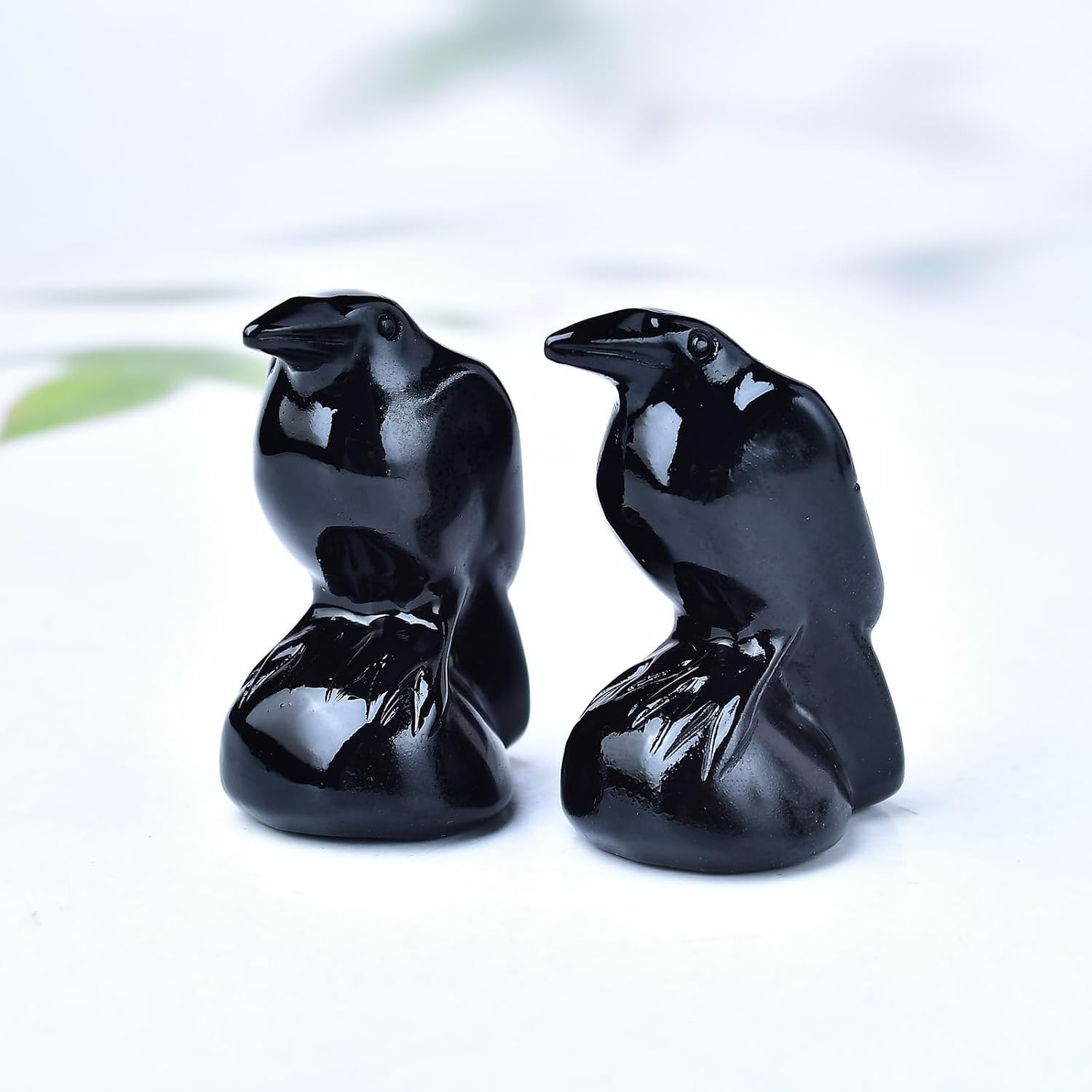Natural Obsidian Crystal Raven Statue 2″ Healing Crystal Handmade Sculpture Luck