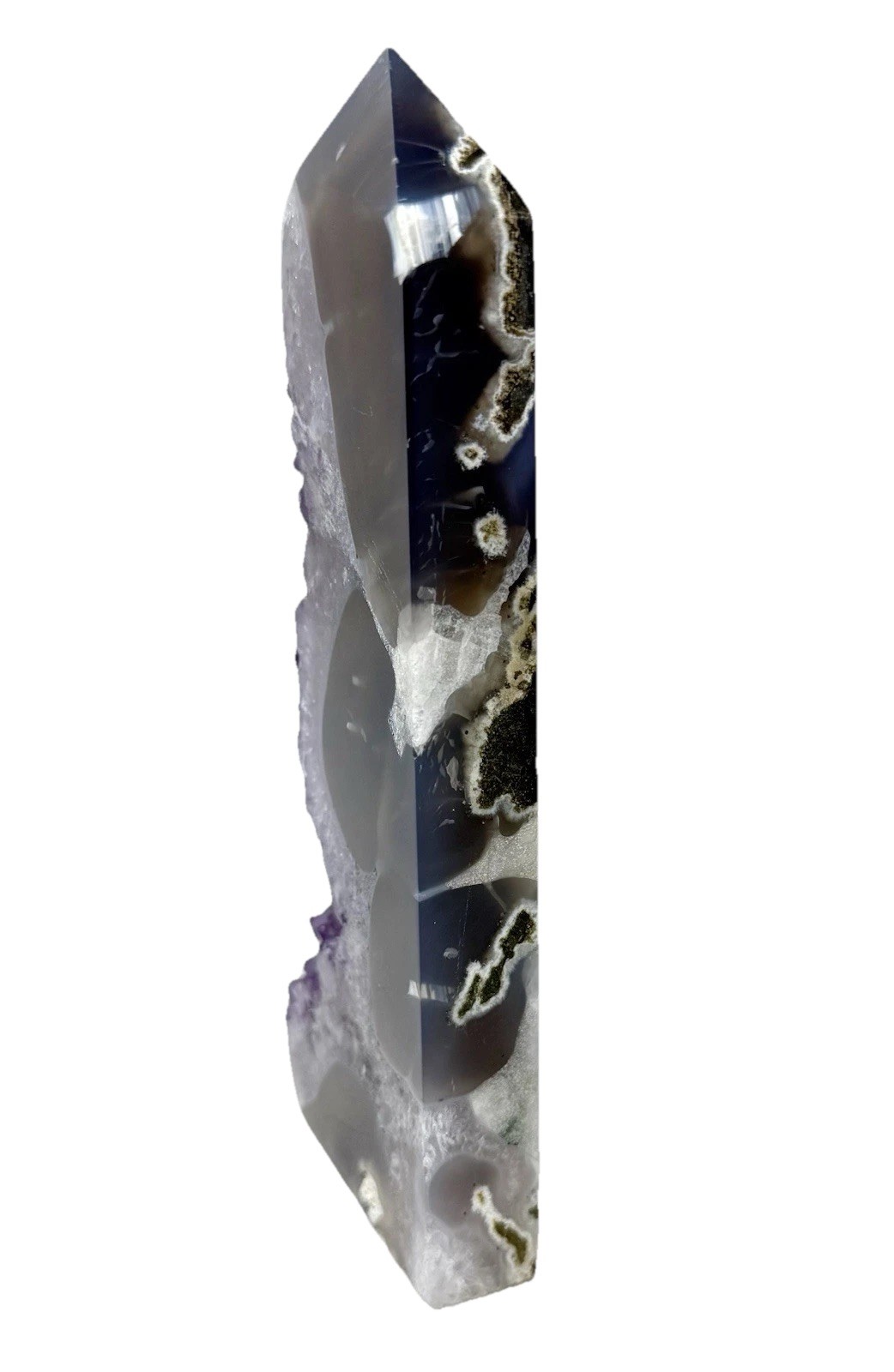 6” Pretty Polished Agate Tower With Purple Amethyst Cluster Free Standing