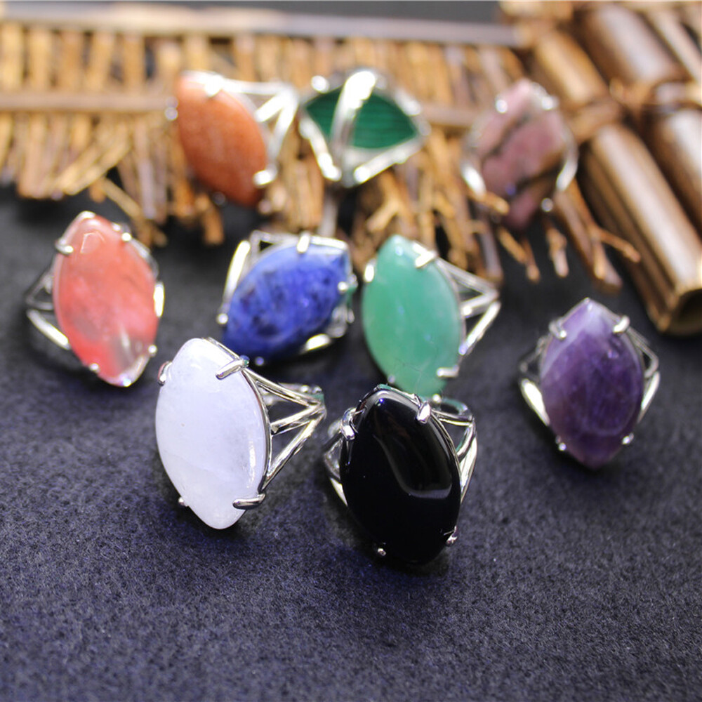 Chakra Crystal Ring Open Adjustable Quartz Stone Hollow Out Healing Reiki Gifts