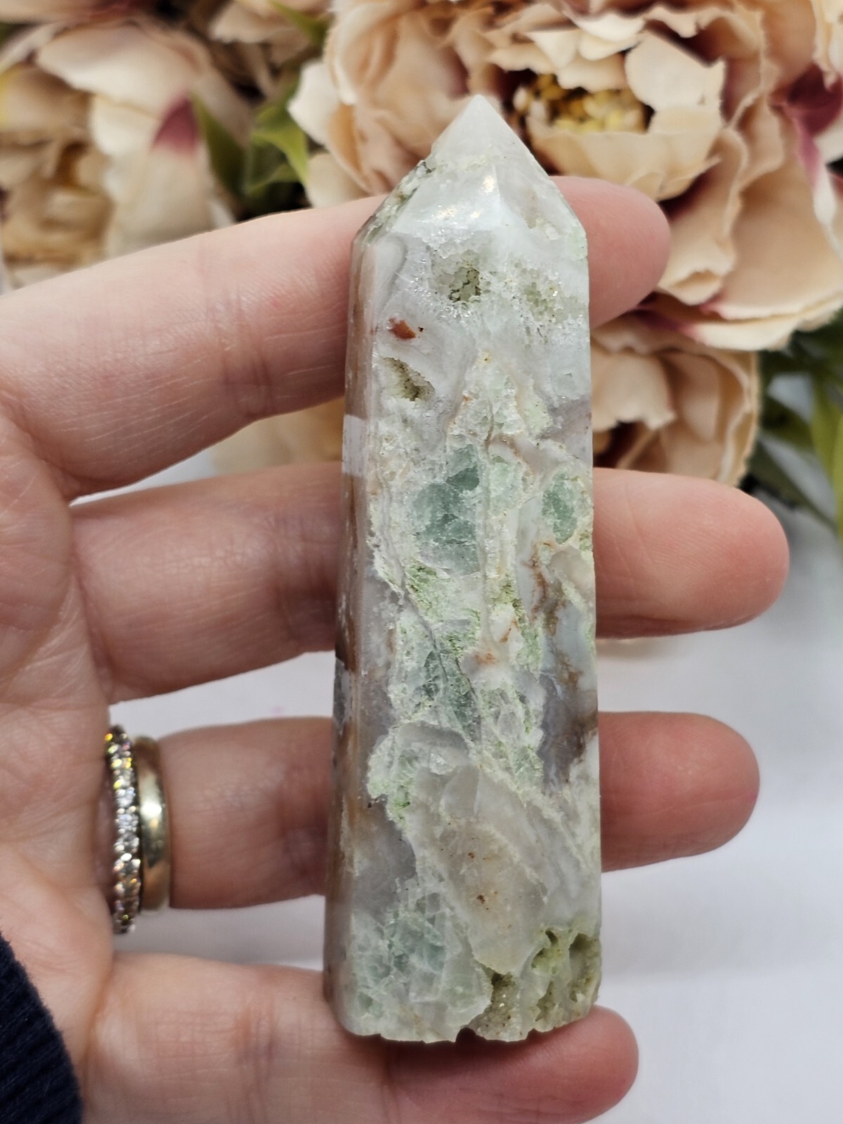 *SALE* Druzy Green sphalerite Fluorite Mix crystal point Tower (3) 7.8cm 75g