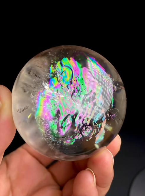 300g Natural Rainbow White Quartz Sphere Energy Crystal Ball Reiki Decor