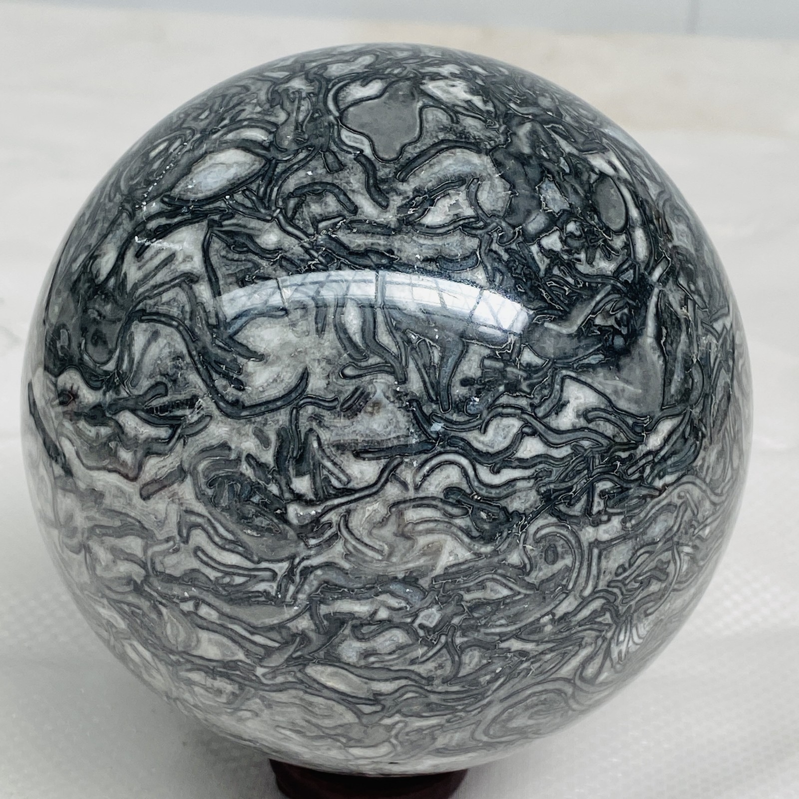 Natural Picasso Jasper Sphere Black Gray Crystal Ball Healing 1940G (4.27LB)