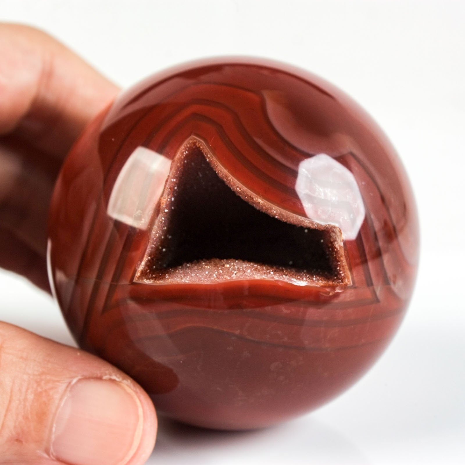 2.4″ 9.74oz Banded Carnelian Agate Sphere Druzy Geode Crystal Ball Specimen