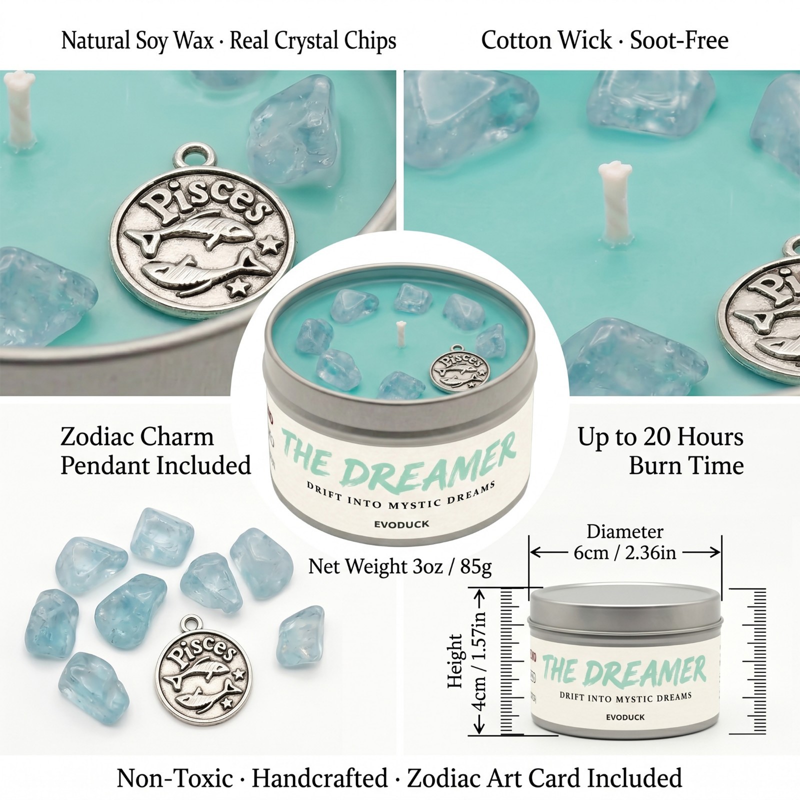 EVODUCK Zodiac Candle Crystal Healing Soy Wax Astrology Birthday Gift Women