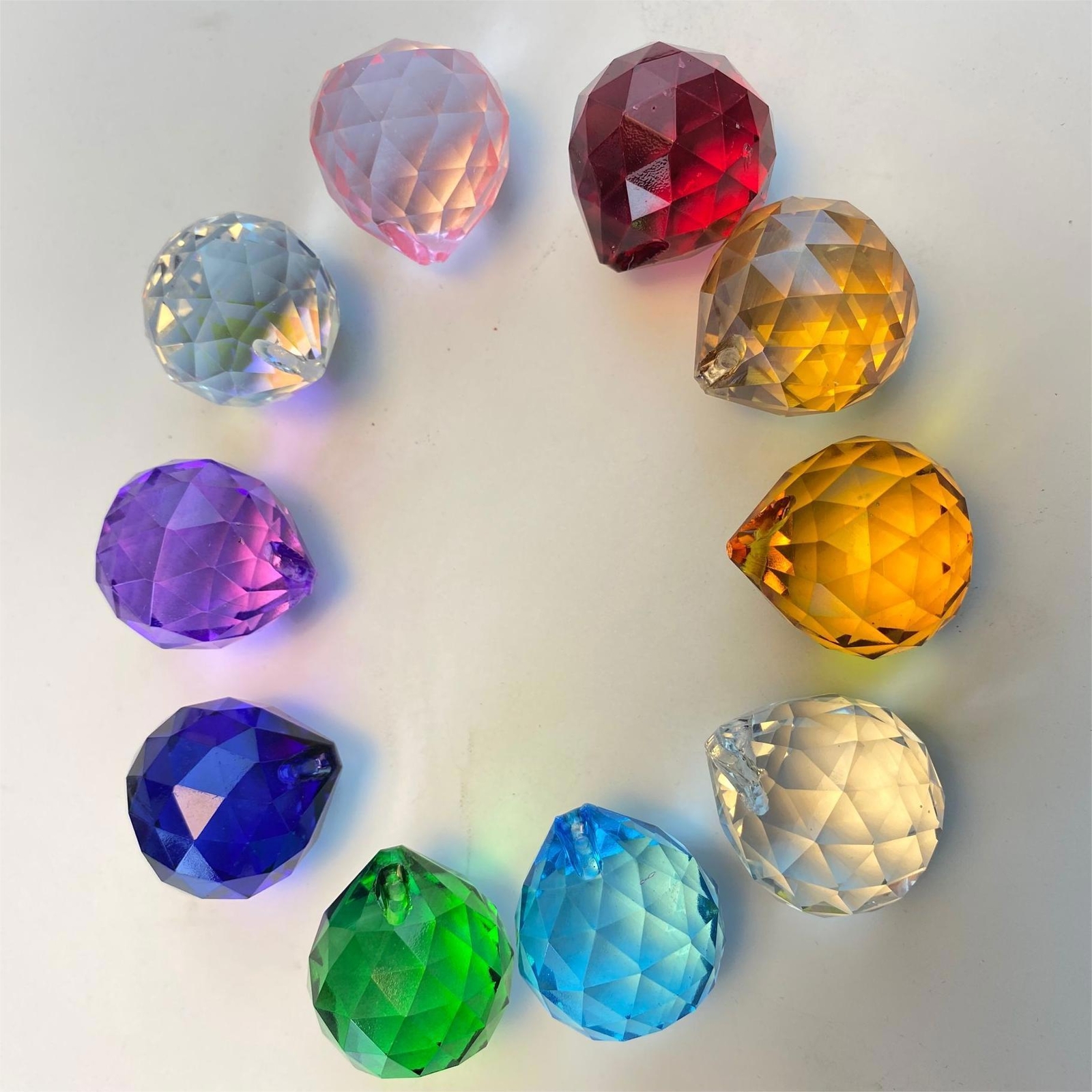 2PC 30MM Fengshui Faceted Prism Rainbow Ball Crystal Hanging Suncatcher Decor