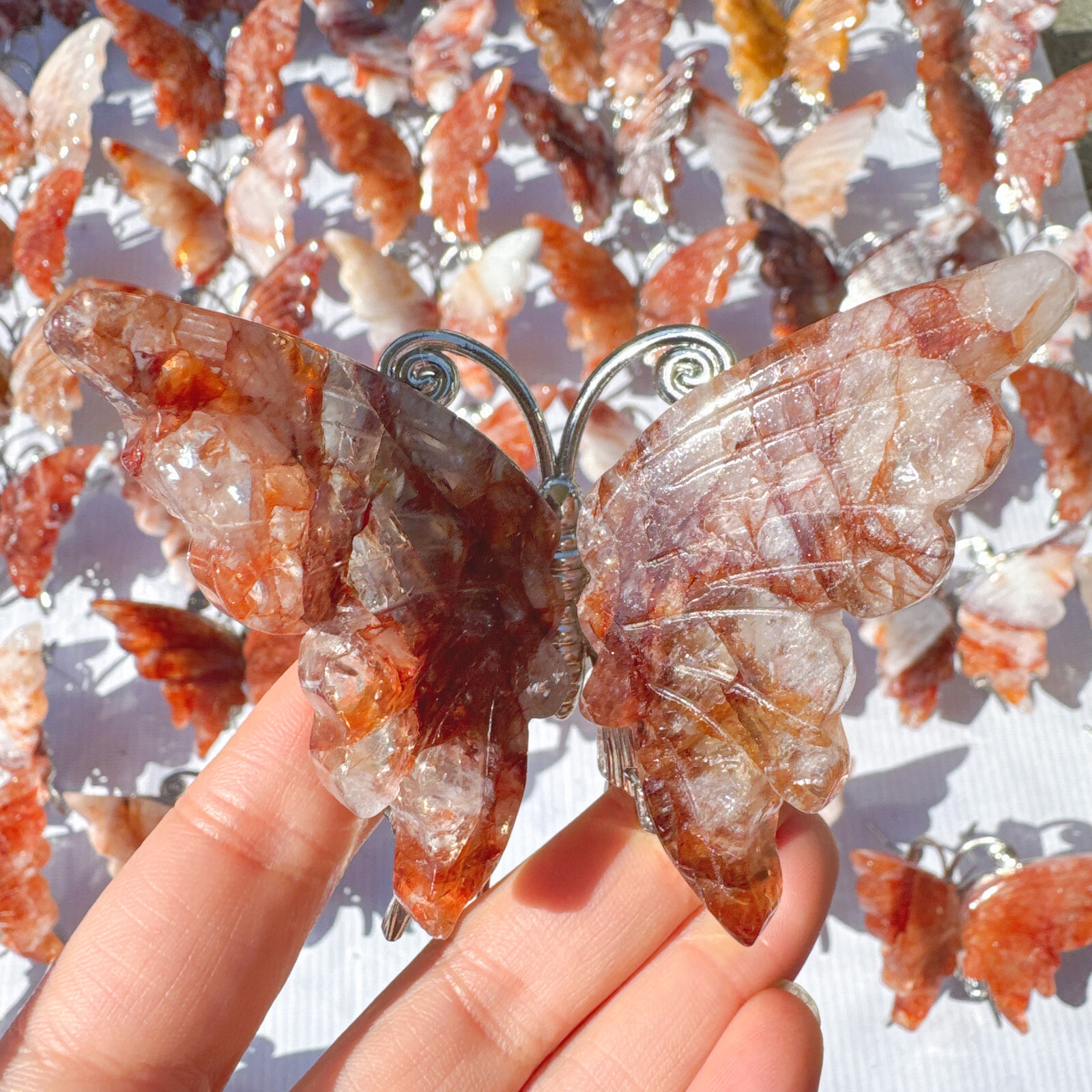 2 ”Natural Red gum flower Quartz Hand Carved Butterfly Crystal Healing gift 1pc