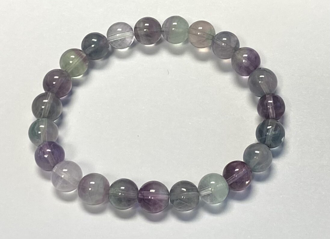 8+ mm Natural Fluorite Quartz Bead Bracelet-GIFT IDEA/FREE SHIPPING