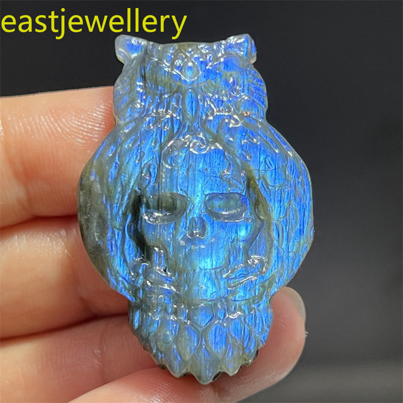 Top Natural colorful labradorite owl skull quartz crystal skull Random 1pc