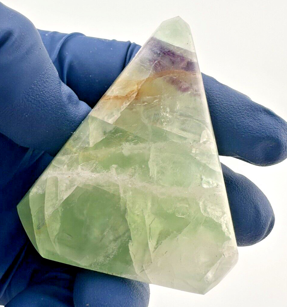 Rainbow Fluorite Handmade Triangle Faceted Purple Yellow Green Gemstone