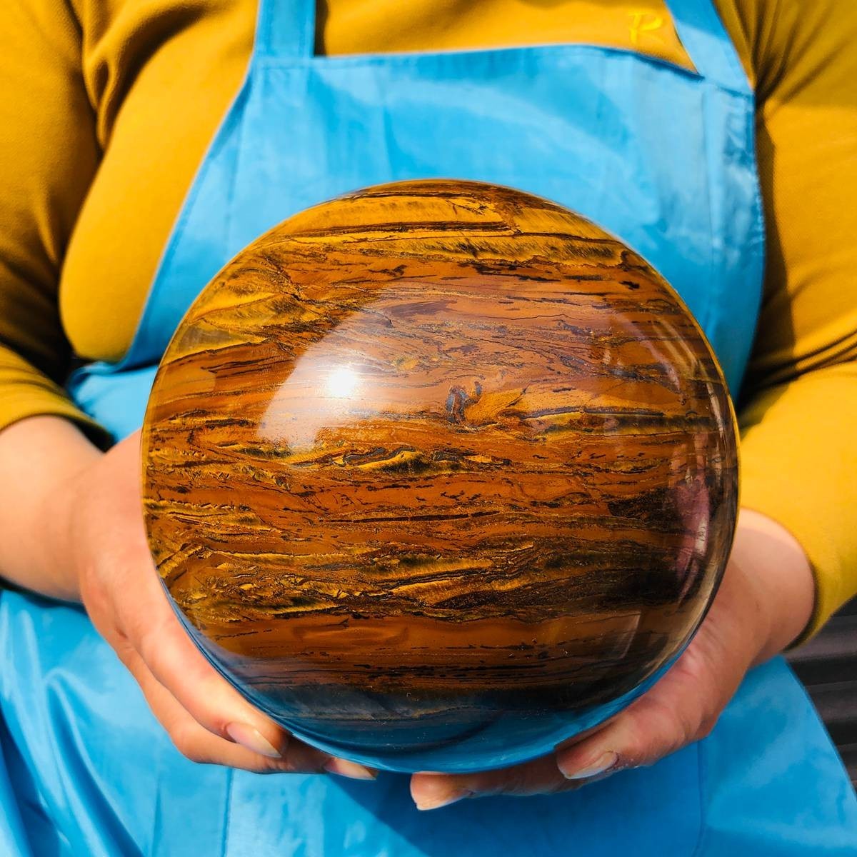 Rare 9.08 LB Natural Tiger’s Eye Sphere Tumbled Tiger’s Eye Ball Healing 4303