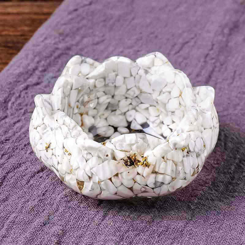 Natural Quartz Crystal Crushed Stone Lotus Degaussing Bowl Healing Resin Decor