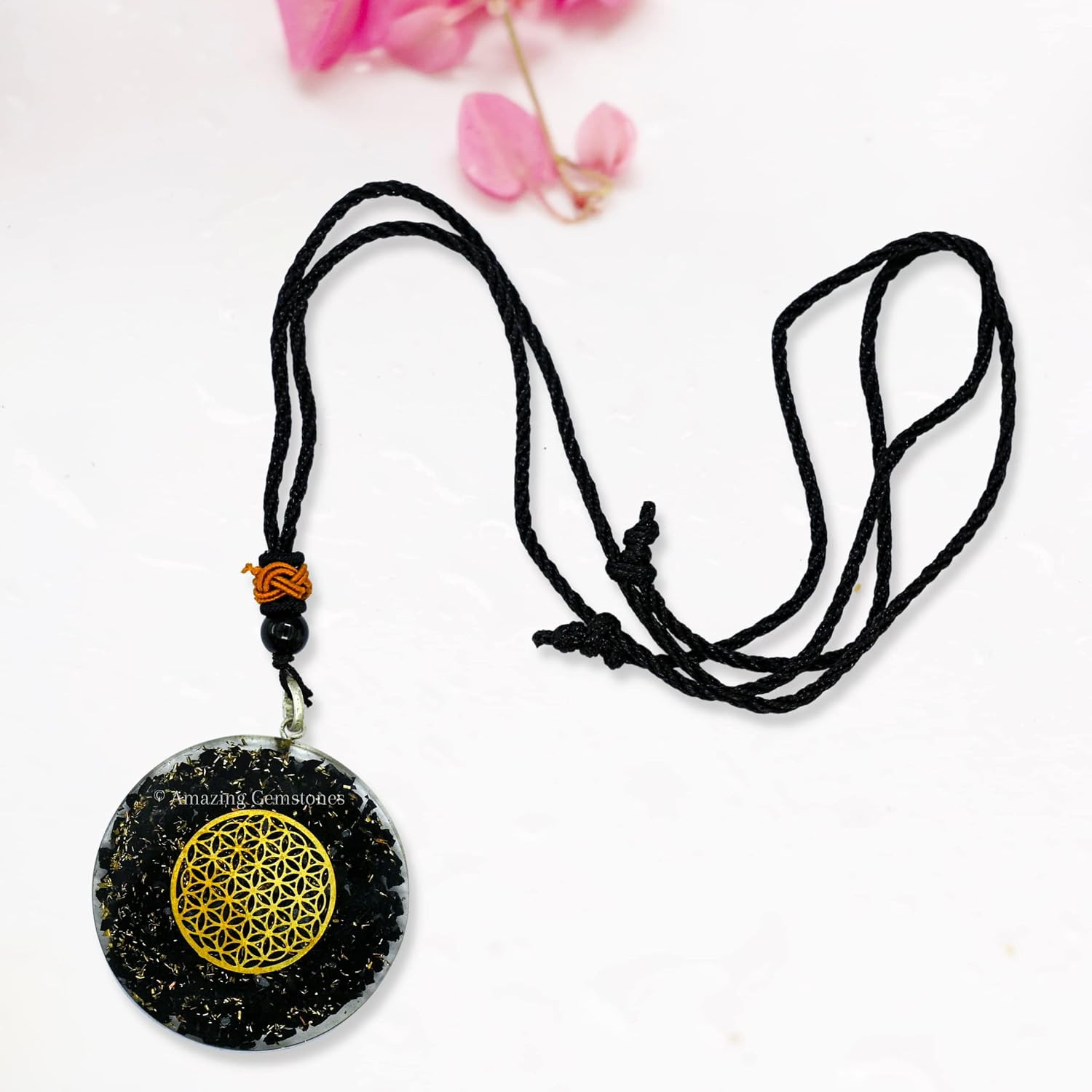 Shungite Round Orgonite Pendant Necklace for Protection – Powerful Orgone Pendan