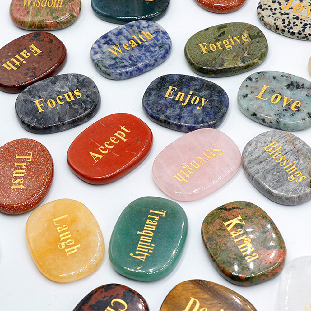 Inspirational Stones Chakra Natural Crystal Positive Word Engraved Palm Healing