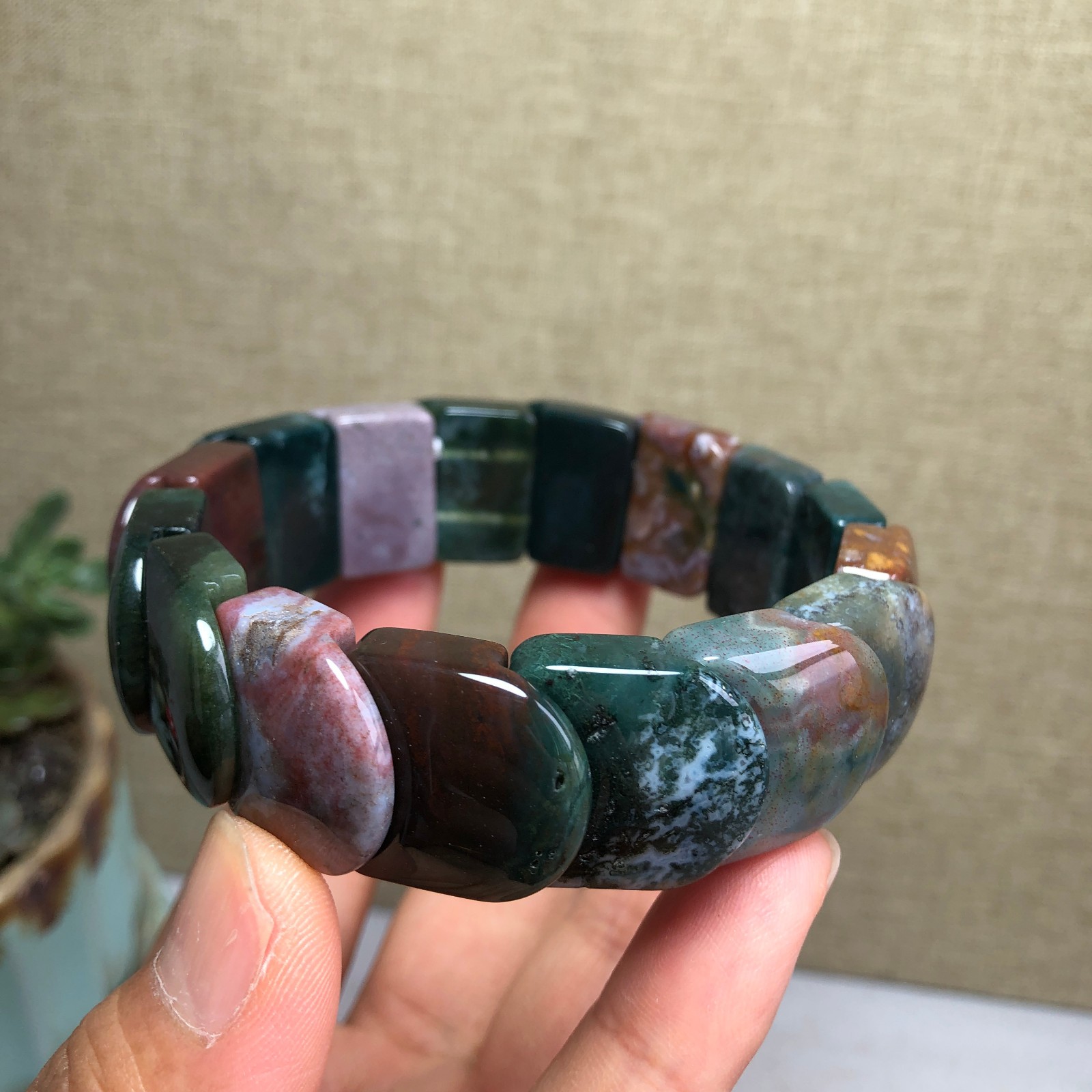 Top Natural Ocean Jasper Stone Bracelet colorful Gemstone Stretch Handmade A6149