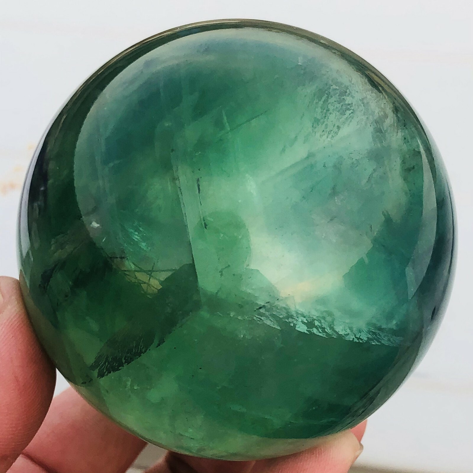840g Natural Clear Green Rainbow Fluorite Crystal Sphere Healing Collection