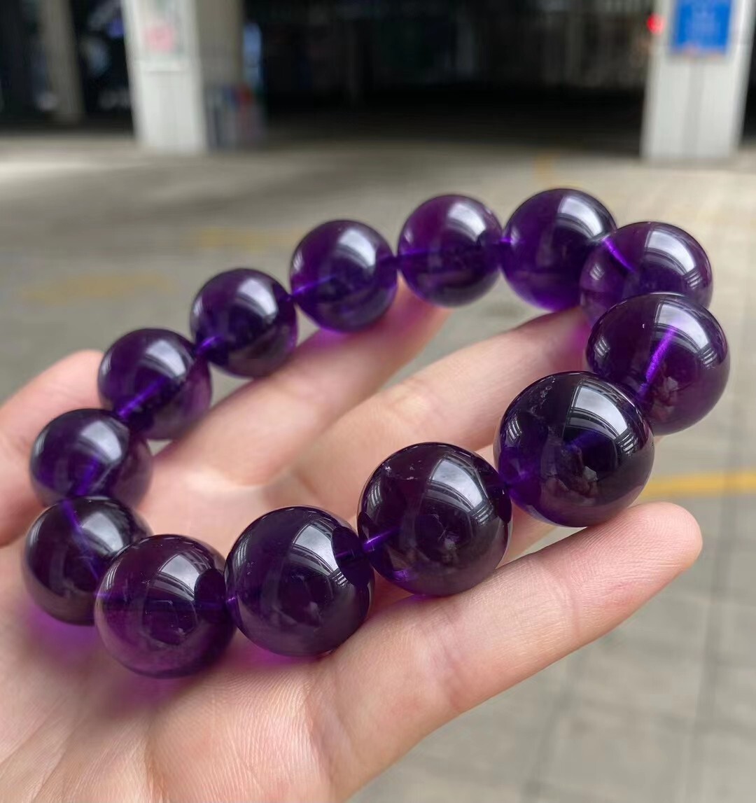 16mm Natural Uruguay Amethyst Quartz Purple Round Beads Bracelet for Adults