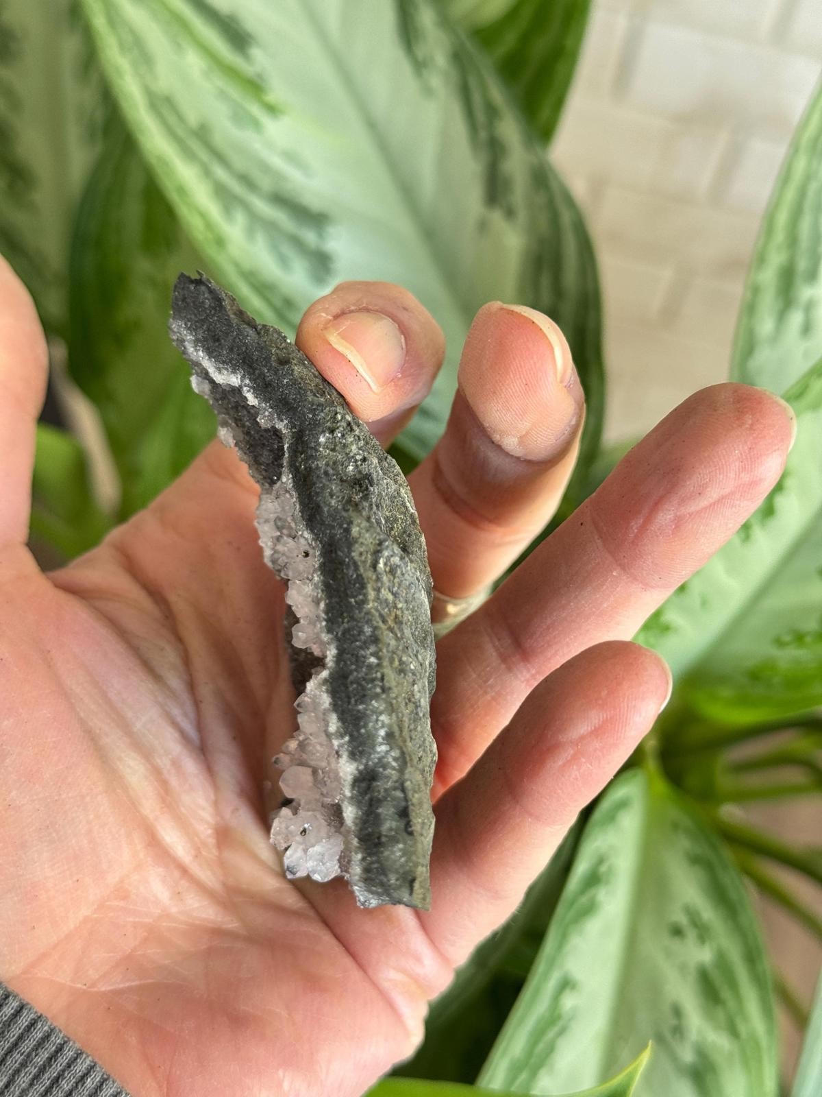 Quartz Crystal Cluster Flower Raw Druzy Black Galaxy Chalcedony Geode A411