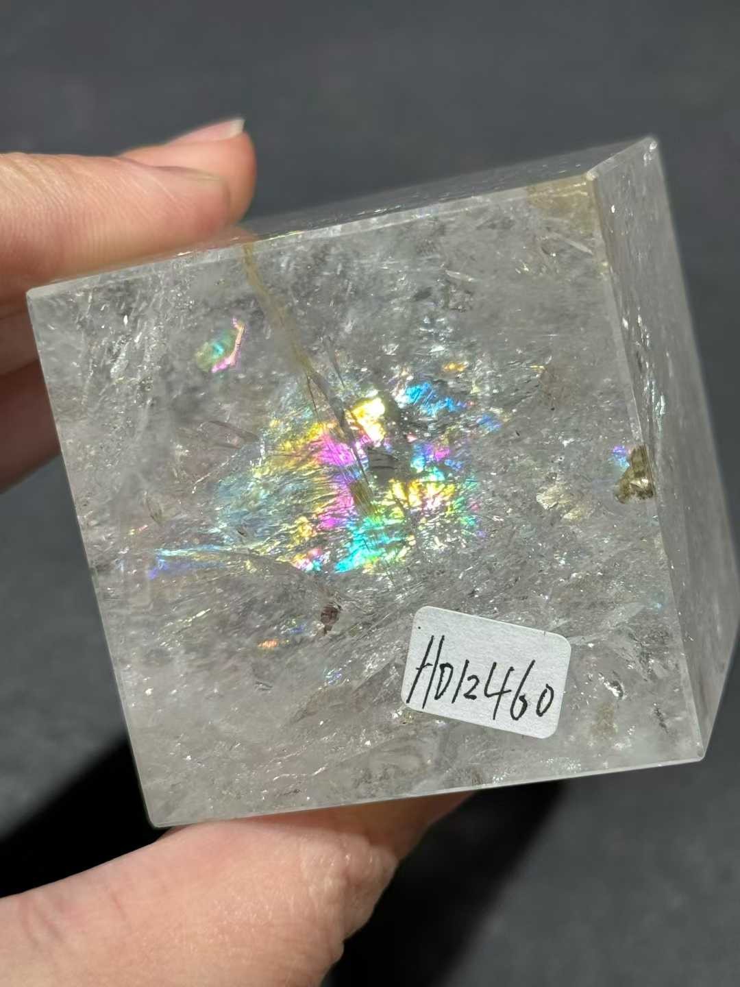 48mm Natural Rainbow White Quartz Cube Crystal Energy Reiki Healing Decor
