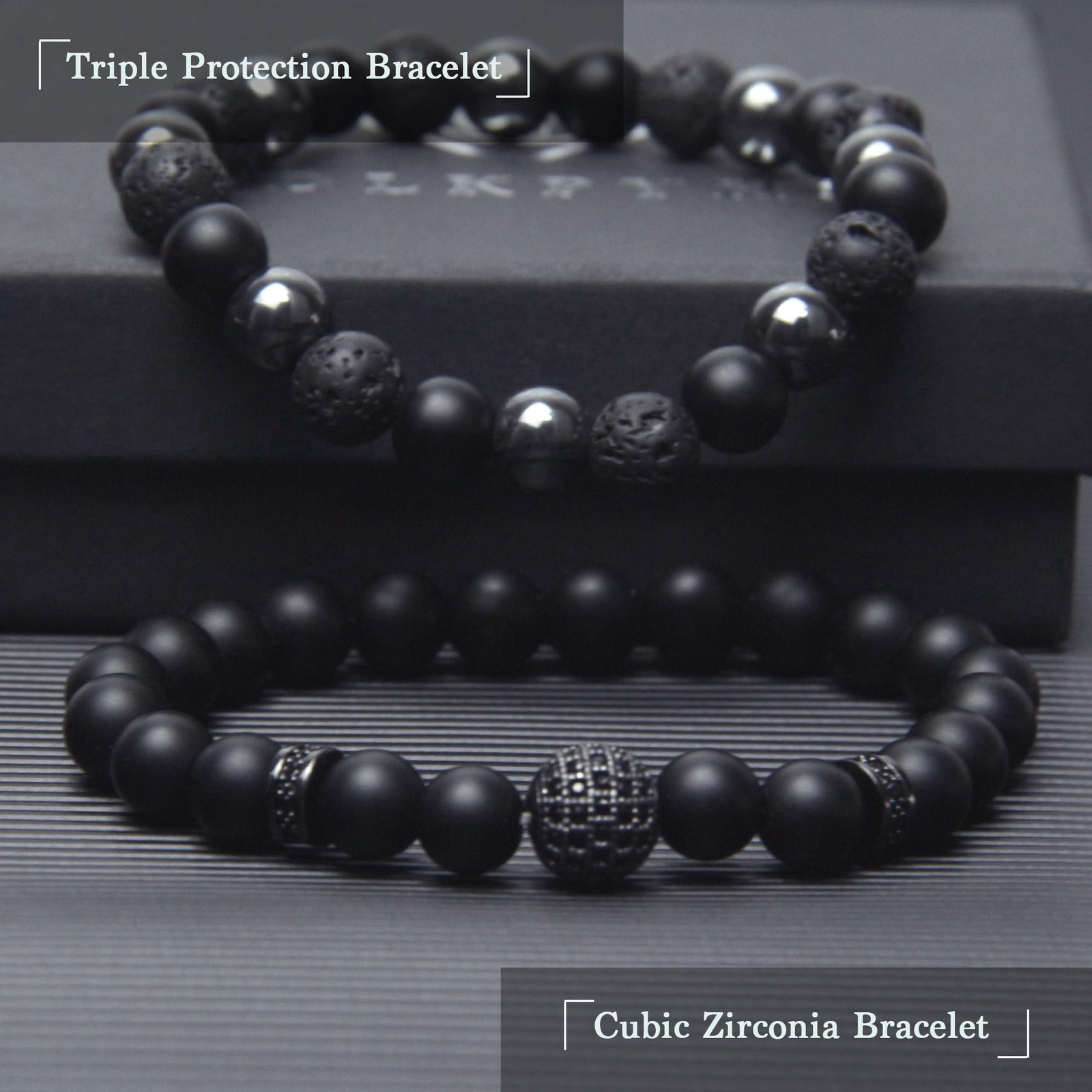 Black Obsidian Bracelets for Men- Cubic Zirconia Bracelet – Tourmaline Bead, 8MM