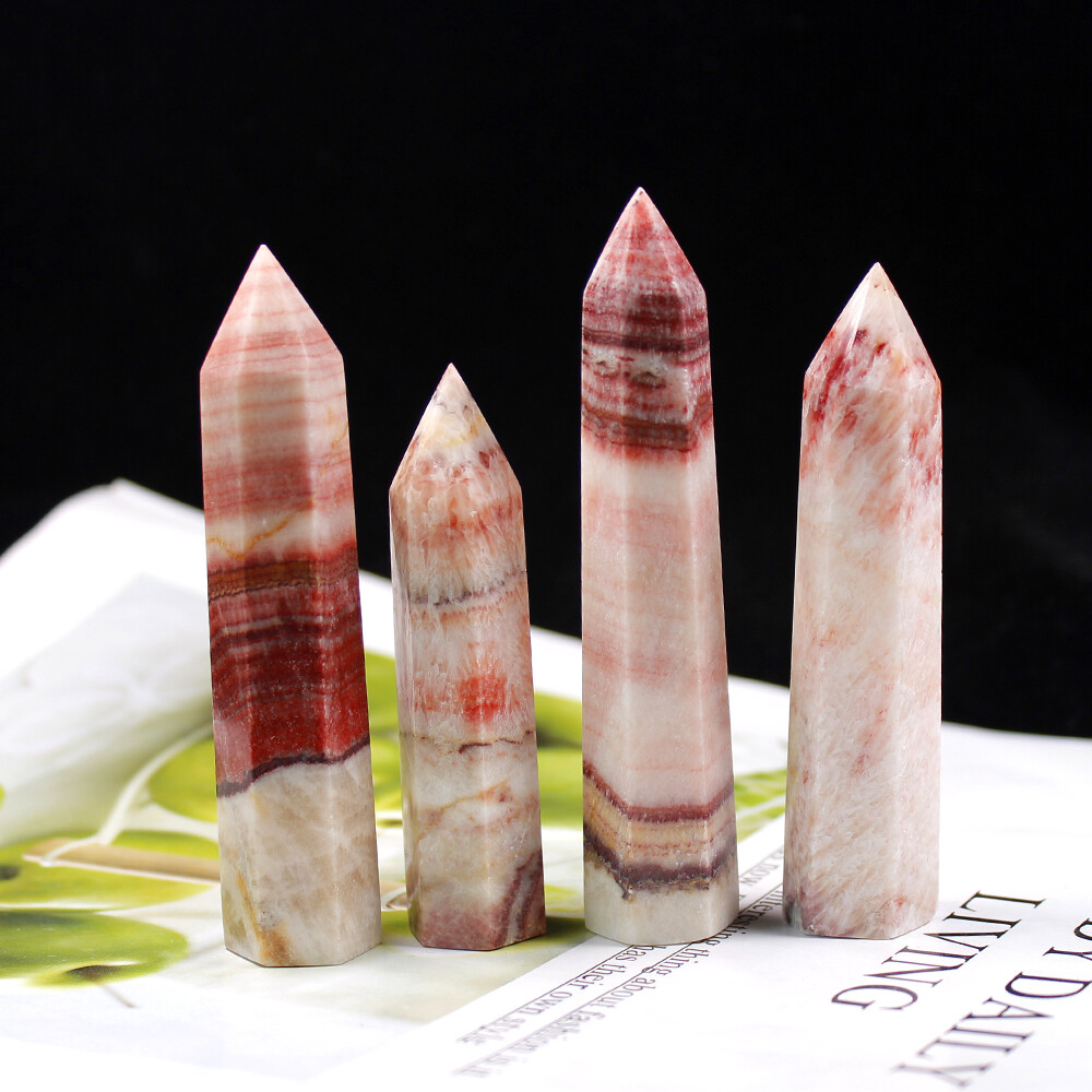 7-10cm Natural Rhodochrosite Quartz Obelisk Crystal Wand Hexagonal Point Healing
