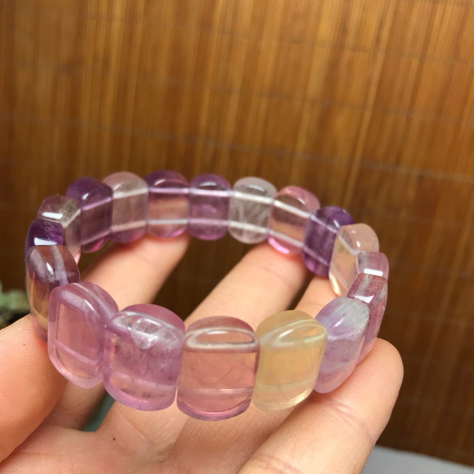 Natural Colored fluorite Bracelet Brown Gemstone Stretch Bracelet Handmade A4096