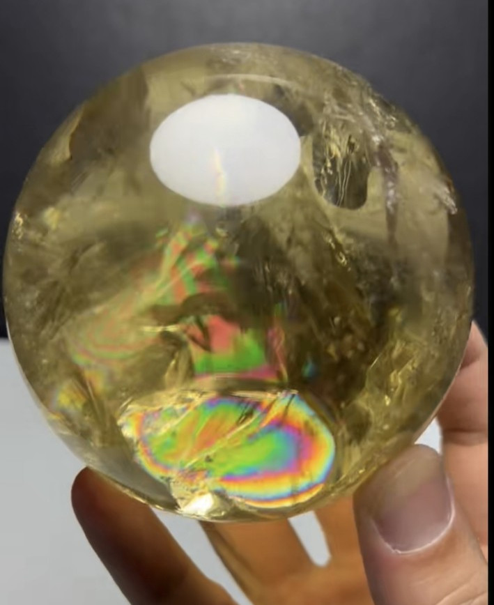 91mm Top Natural Rainbow Citrine Quartz Sphere Crystal Ball Healing Gem